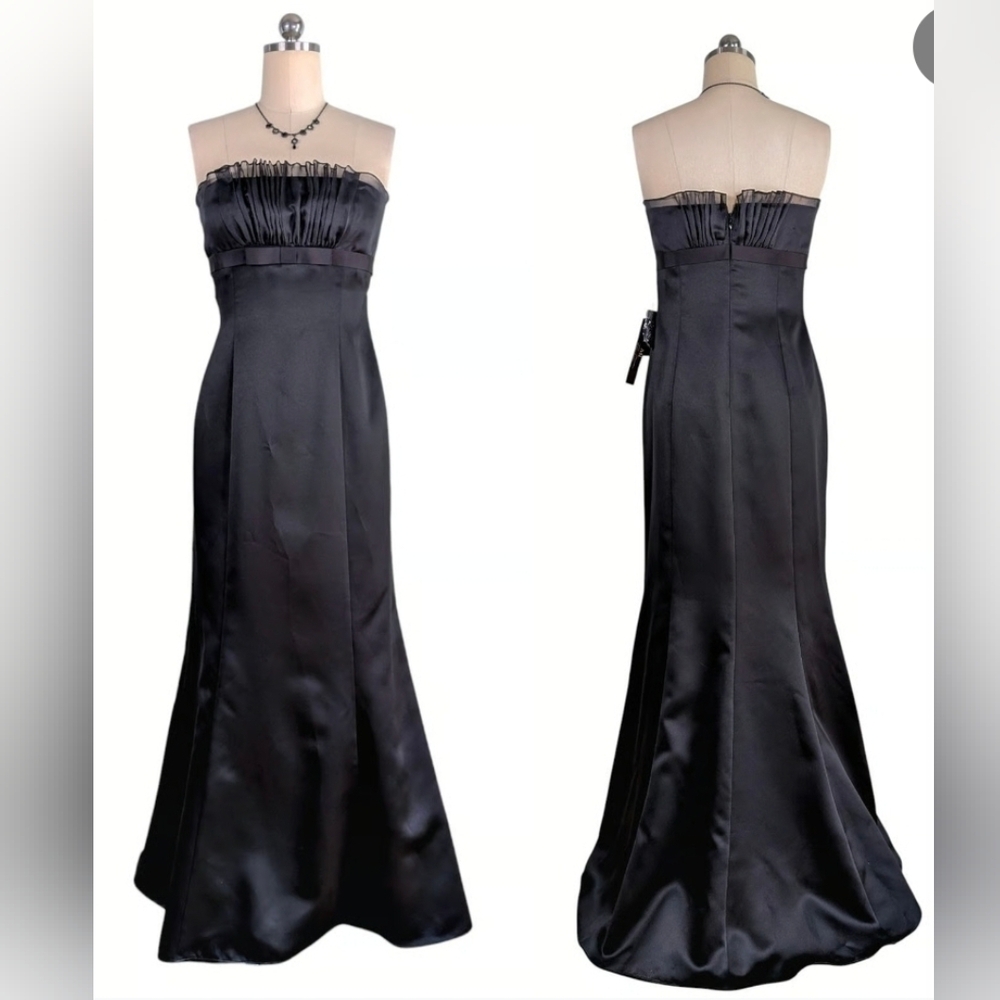 Monique Lhuillier Bridesmaids strapless gown pleated top empire black sz 10
